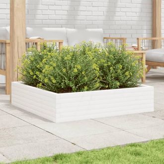 Berkfield Home Decorative Garden Planter White 100x100x23 cm Solid Wood Pine | Size: 100 x 100 x 23 cm
