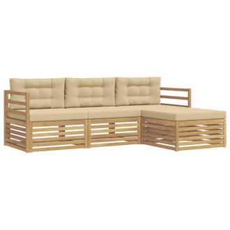 vidaXL Conjunto De Sof&aacute;s De Exterior Con Coj&iacute;n 4 Pcs Y Beige Poli&eacute;ster Vidaxl