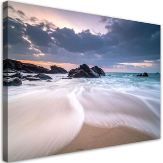 Feeby Cuadro Sobre Lienzo, Playa Mar Rocas Paisaje, 100x70