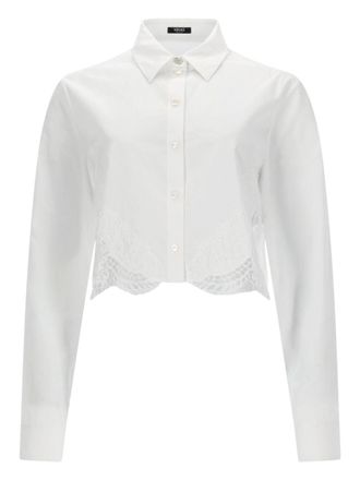 Versace White Lace Inserts Cropped Cotton Shirt