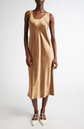 Max Mara Banjo Silk Satin Midi Dress in Camel at Nordstrom, Size 4