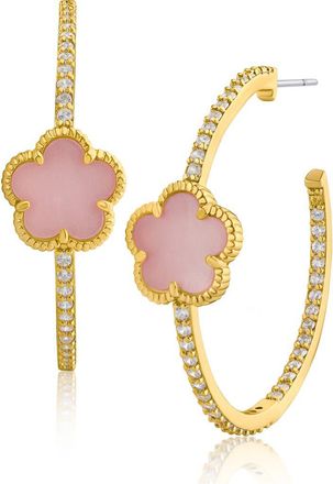 Kenneth Jay Lane Clover & CZ Pavé Hoop Earrings in Pink/Gold at Nordstrom Rack