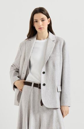 Brunello Cucinelli Wool flannel blazer with monili in Grey at Nordstrom, Size 46