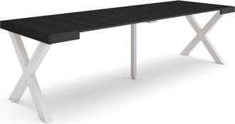 Skraut Home Skraut Home - Mesa Consola Extensible, Mesa Comedor Plegable, 260, Para 12 Comensales, Patas Madera Maciza, Estilo Moderno, Negro