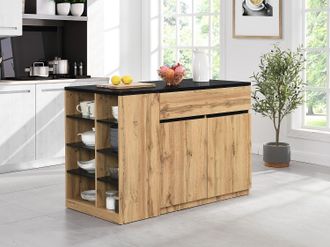 Vente-Unique Isola centrale da cucina con vani portaoggetti Nero e Naturale - MEILI