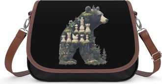 Generic Bear with Chess Crossbody Bags for Women Fashion Leather Shoulder Handbags With Adjustable Strap