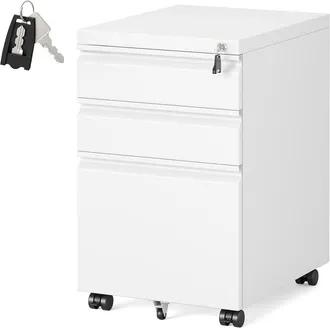 Songmics Archivador m&oacute;vil con 3 cajones y ruedas de color blanco mate