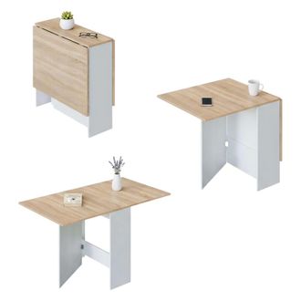 Dmora Mesa De Comedor Plegable Con Tapa Abatible, Mesa Auxiliar Resellable, 78 X 77 X 31 Cm, Color Blanco Y Roble, Con Embalaje Reforzado - Dmora