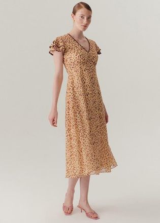 Exquise Nora Chiffon Midi Dress in Orange Patterned at Nordstrom, Size X-Large
