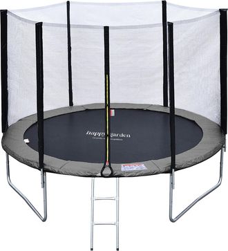 Happy Garden Pack Premium Cama El&aacute;stica 305cm Reversible Gris / Rosa Adela&iuml;de + Red De Seguridad + Escalera + Funda + Kit De Anclaje