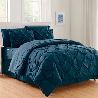 Elegant Comfort 8-pc Pintuck Pinch Comforter Set - Includes 4-pc Sheet Set With Sided Storage Pocket