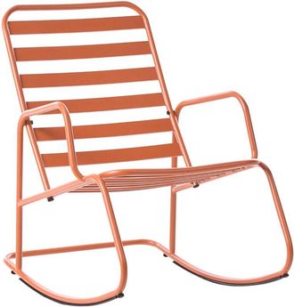Beliani Silla Mecedora Moderna De Metal Para Jard&iacute;n Dise&ntilde;o De Listones Exterior Aluminio Naranja Turi