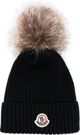Moncler Wool Beanie with Pom Pom - Dames - Hoeden - Blauw - S - Wol - Accessoires