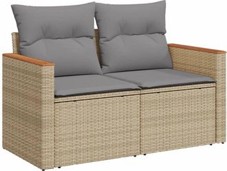 vidaXL Sof&aacute; De Jard&iacute;n Con Cojines De 2 Plazas Rat&aacute;n Sint&eacute;tico Beige Vidaxl