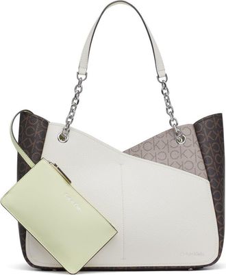 Calvin Klein womens Calvin Klein Zoe Chain Tote, Brown/Khaki/Endive, One size