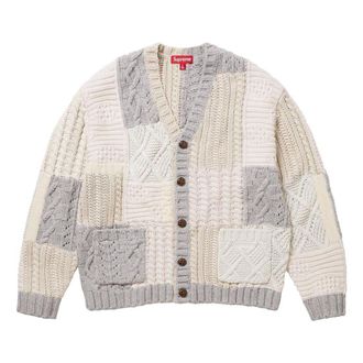 SUPREME FW23 Week3 Patchwork Cable Knit Cardigan Beige SUP-FW23-072