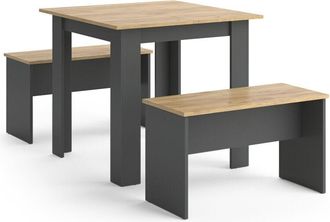 Vicco Set De Mesa De Comedor Sentio, Antracita, 80 X 80 Cm Con 2 Bancos