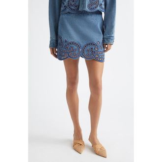 Ulla Johnson The Cadiz Eyelet Denim Miniskirt in River at Nordstrom, Size 00