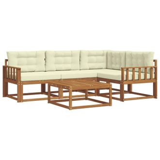 vidaXL Conjunto De Sof&aacute;s De Exterior Con Coj&iacute;n 5 Pcs Natural Y Crema Vidaxl
