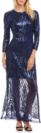 Karen Kane Sequin Long Sleeve Evening Gown in Navy at Nordstrom, Size X-Large