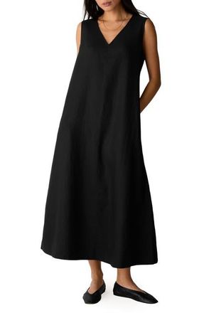 Eileen Fisher Sleeveless Organic Linen Midi Shift Dress in Black at Nordstrom, Size Xx-Small