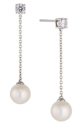 Nadri Pearl & Cubic Zirconia Linear Drop Earrings in Pearl/Rhodium at Nordstrom
