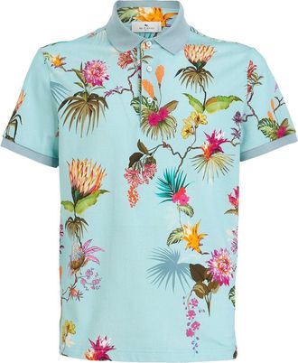 Etro floral-print cotton polo shirt - men - Cotton - L - Blue