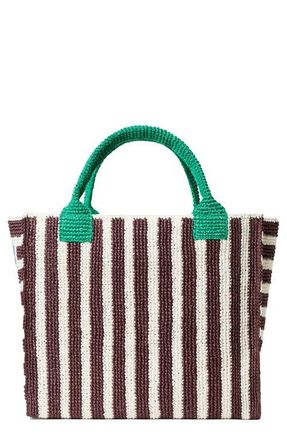 Loeffler Randall Sol Crochet Beach Bag in Green/Brown/White Stripe at Nordstrom