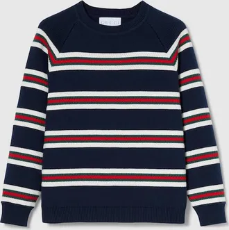 Gucci Kids - Cotton Sweater With Web, Size 10 years, Blue, Ready-to-wear