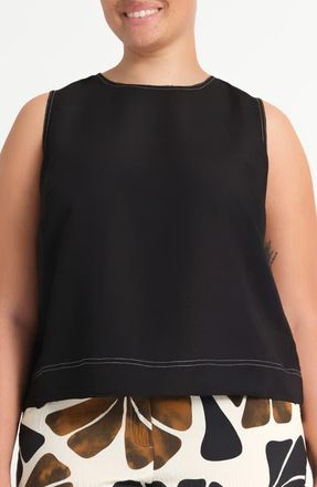 Estelle Shae Sleeveless Linen Blend Top in Black/Stone at Nordstrom, Size 18W