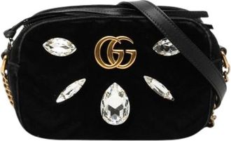 Gucci Pre-owned Quilted Velvet Crossbody Bag - Dames - Vintage Schoudertas - Zwart - ONE Size - Leer - Vintage