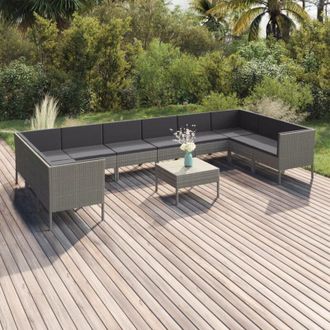 vidaXL Set De Muebles De Jard&iacute;n 11 Pzas Y Cojines Rat&aacute;n Sint&eacute;tico Gris Vidaxl