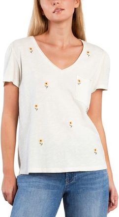 BILLY T Sweet Embroidered Puff Shoulder T-Shirt in White Flower at Nordstrom, Size X-Small