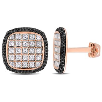 Amour 7 CT TGW White Sapphire and Black Spinel Square Cluster Cufflinks in Black Rhodium Plated Rose Silver