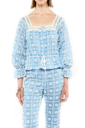 Anna Sui Lattice Lace Embroidery Top in Baby Blue at Nordstrom, Size X-Small