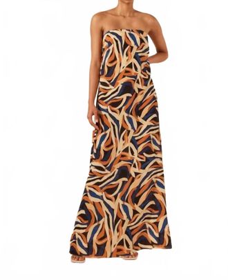 Shona Joy Palma Silk Strapless Column Maxi Dress In Cobalt/multi
