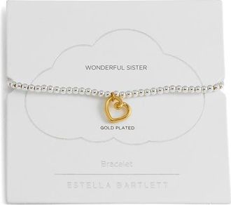 Estella Bartlett Heart Beaded Stretch Bracelet in Gold And Silver at Nordstrom