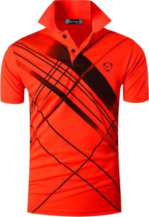 Jeansian Mens Short Sleeve Polo T-Shirts Wicking Breathable Running Training Sports Tee Tops LSL226 Orange XXL