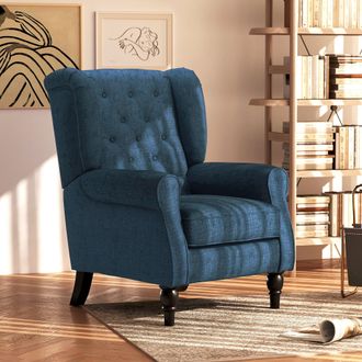HOMCOM Accent Armchair Home Furniture Tufted Club Wood Fabric in Blue