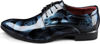 Generic Oxford Shoes for Men Lace Up Brogue Floral Round Toe Derby Shoes Vegan Leather Low Top Non Slip Rubber Sole Slip Resistant Prom(Blue,10.5 UK)