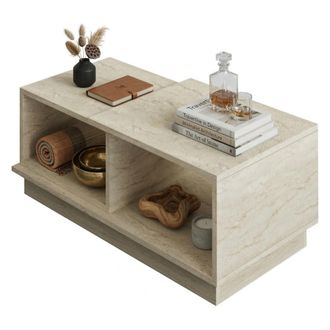 Dmora Mesa De Centro Morino, 2 Compartimentos, Rectangular, Tono Crema En Tapa, 90x45x36h Cm Beige Crema