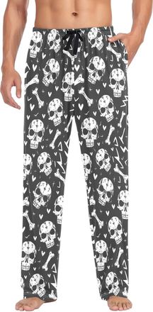 Alaza Mens Pajama Bottoms Skull Heart Bones Cotton Pajama Pants for Men with Pockets Lounge Pants Sleepwear, M