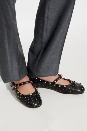 Valentino Garavani Leather Ballerinas With Studs, Womens, Black