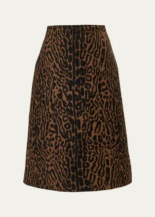 Carolina Herrera Wool Leopard A Line Skirt