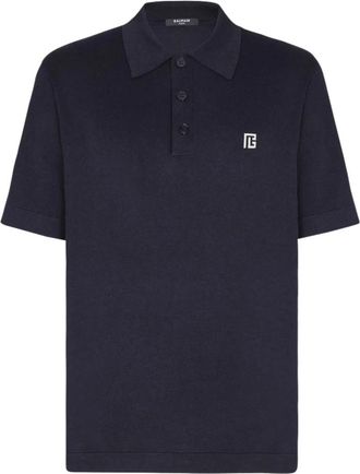 Balmain Zijden Poloshirt - Heren - Polos - Blauw - L - Katoen - Tops