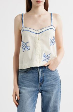 The Great. The Weekend Floral Embroidered Button-Up Top in Cream at Nordstrom, Size 2