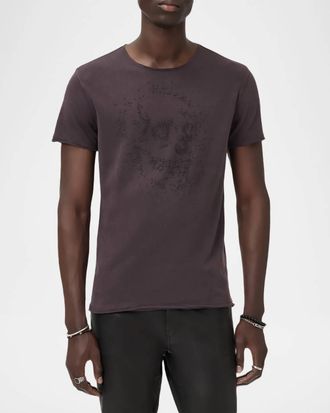 John Varvatos Short Sleeve Raw Edge Beaded Skull Tee In Oxblood