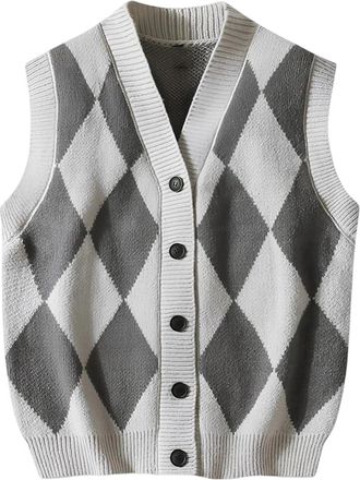 Generic Men Vintage Solid Color Sweater Casual Vest V-Neck Knit Waistcoats Loose Sleeveless Tops