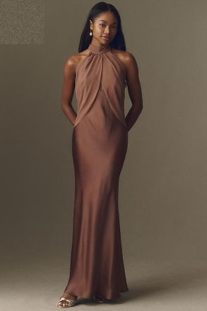 BHLDN Chiffon Satin Halter-Neck Gown