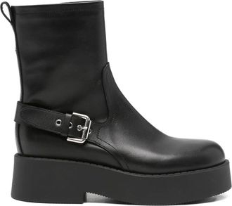 Premiata Black Leather Decorative Strap Boots